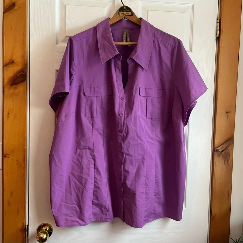 Pennington’s / Short Sleeve Button-Down Top, Size 5X, Purple - Picture 1 of 5